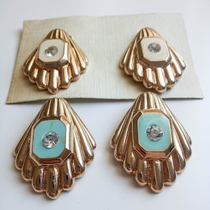 80s Art deco clip on earrings, gold plated Leritz earrings, designer vintage big clip on earrings, gold oversized earrings.