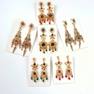 Pendientes de araña de filigrana vintage sin usar, pendientes boho dorados y verdes, pendientes boho colgantes, pendientes de estilo antiguo Goya español