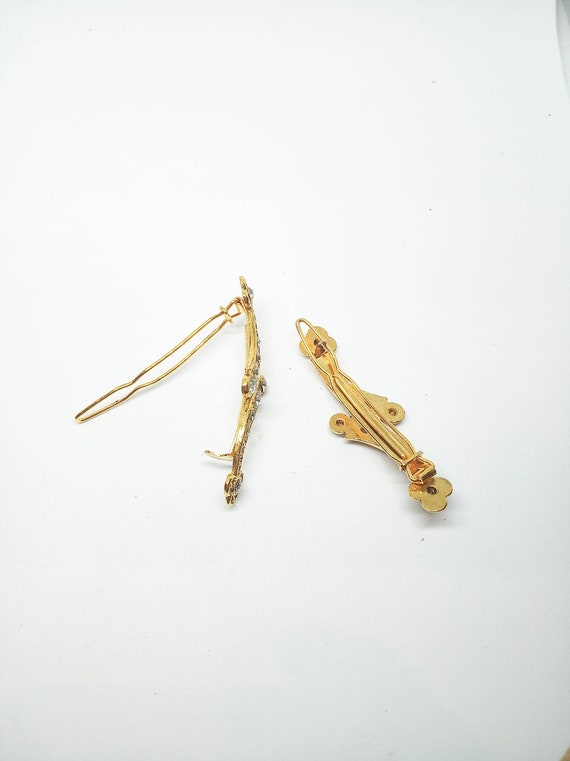 Unused vintage flower hair pins, floral rhineston… - image 7