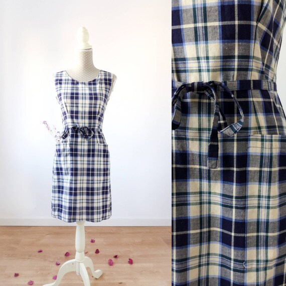 Laura Ashley apron dress with pockets, 90s plaid s