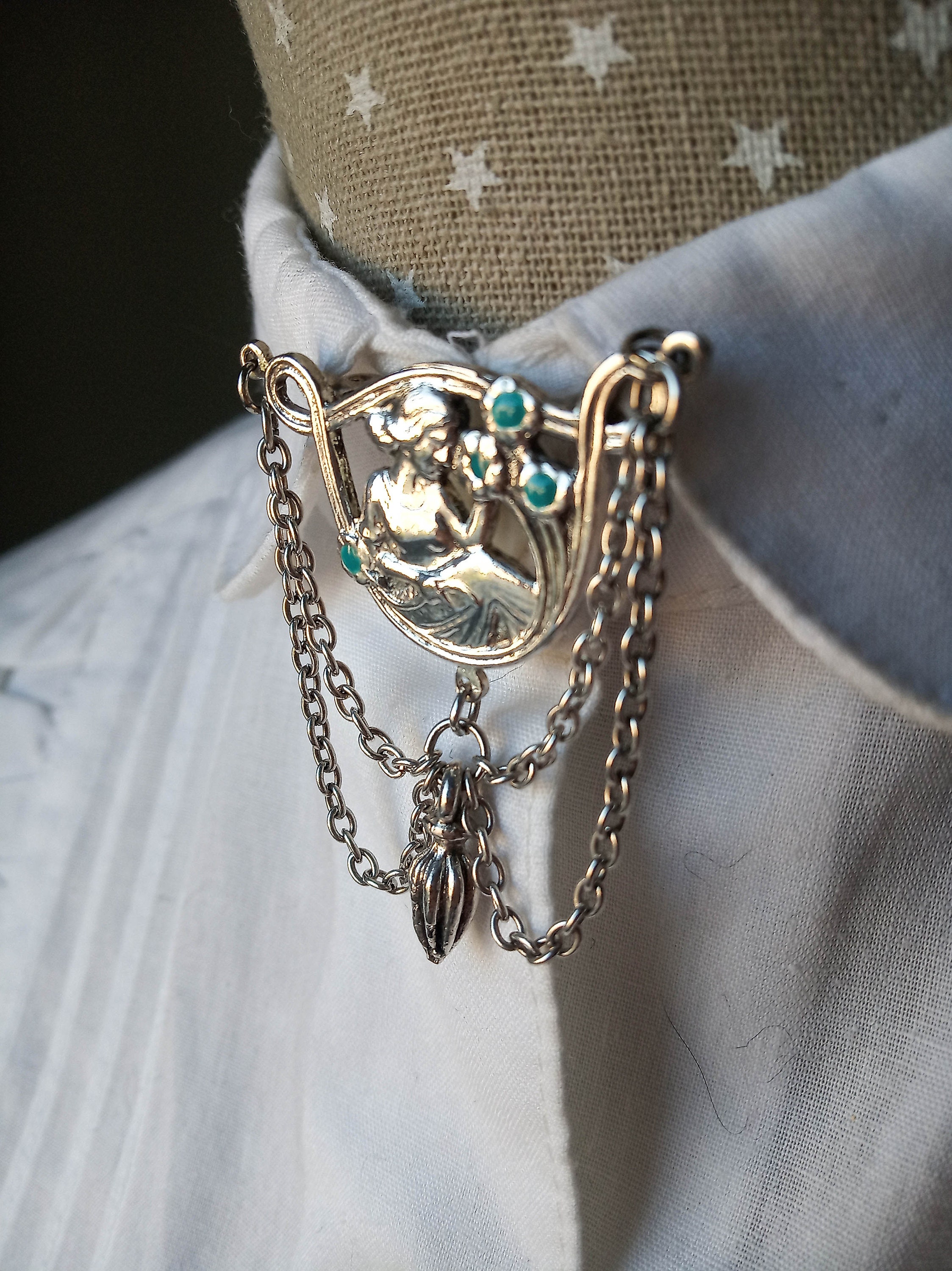 80s Victorian Collar Brooch Collar Pin With Chain 80s NEW Etsy