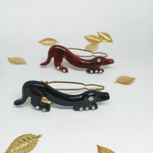 Unused Dog bakelite hair pins, vintage hair barrette, dachshund dog hair barrette, resin hair clips.