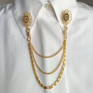UNUSED Vintage 80s victorian collar pin chain, vintage collar pins chain, collar chain, gold collar pin, cloak brooch, vintage gift.