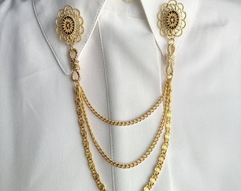 UNUSED Vintage 80s victorian collar pin chain, vintage collar pins chain, collar chain, gold collar pin, cloak brooch, vintage gift.
