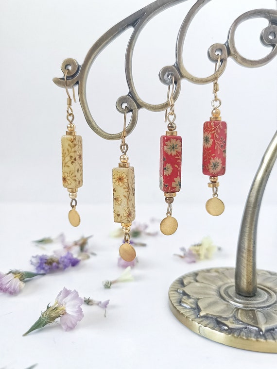 UNUSED 60s vintage Japanese boho earrings, Sakura… - image 2