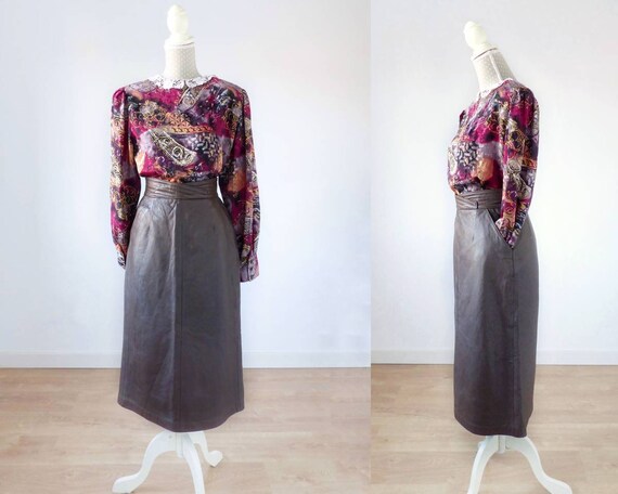 Leather skirt W28, brown high waisted leather skir