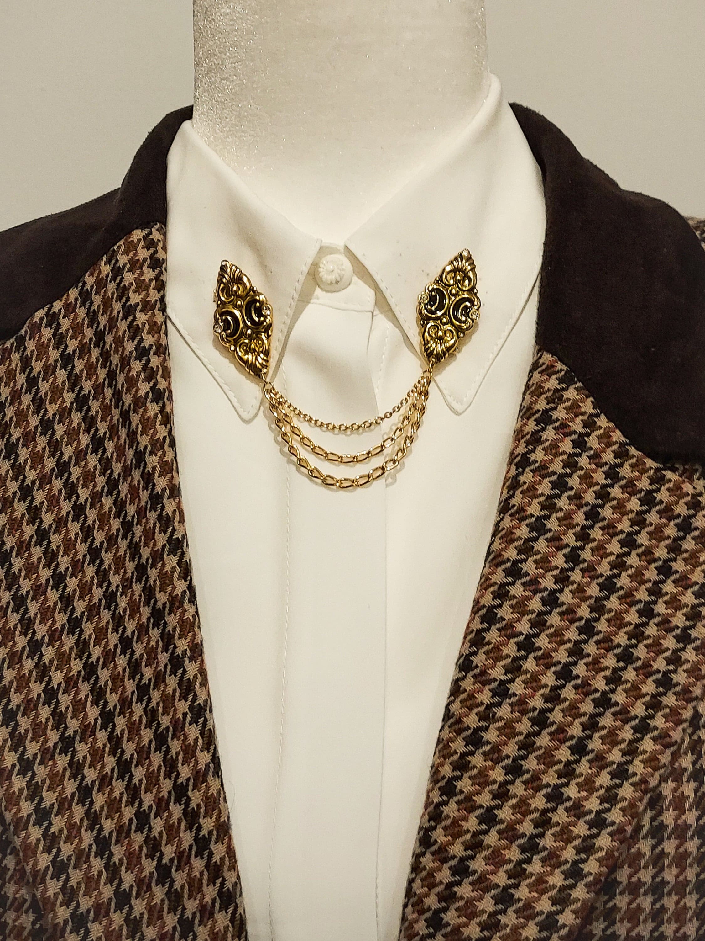 Gold Vintage Collar Pins Chain VINTAGE Cloak Pin With Enamel Etsy UK