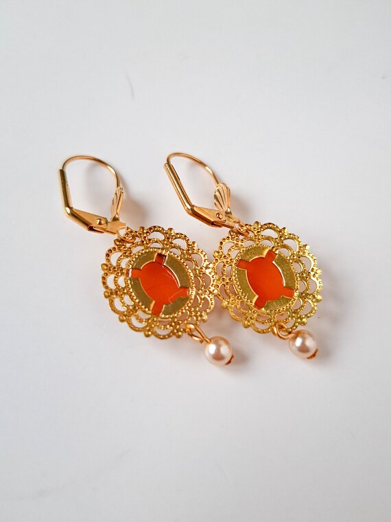 New Old Stock Vintage cameo earrings, carnelian d… - image 7
