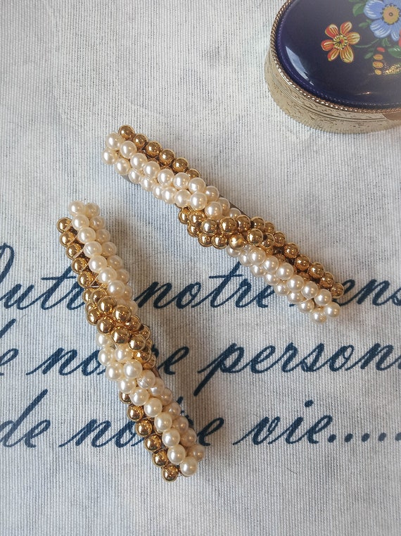 NOS vintage pearl hair clip, unworn handmade vintage … - Gem display picture 1