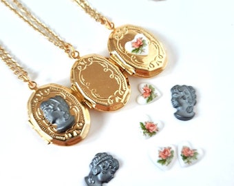 UNUSED Vintage heart locket necklace, tiny heart pendant locket, old gold locket necklace for foto, Valentine's girlfriend photo locket.