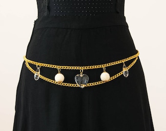 NOS 90s gold chain belt, gold metal belt, waist chain belt, belly chain belt.