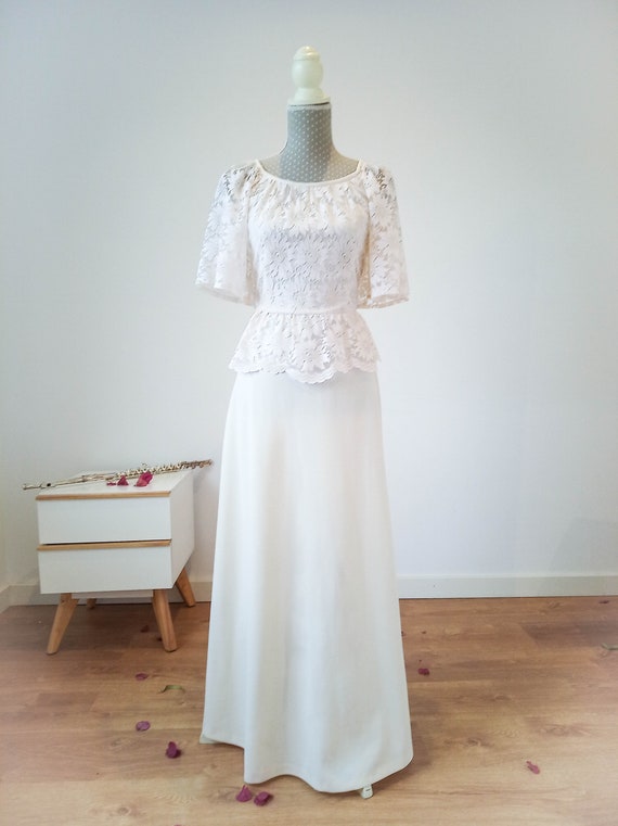 Vintage pastel wedding dress, modest wedding dres… - image 2