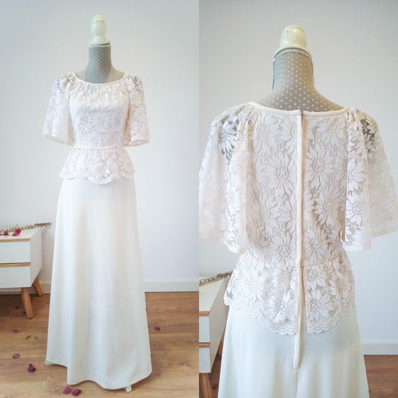 Vintage pastel wedding dress, modest wedding dres… - image 1