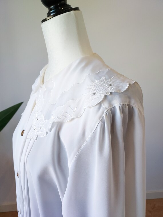 Vintage White Big Lace Collar Blouse L-XL White Sheer Blouse - Etsy 制服 BLOUSE COLLAR BIG SHEER Tシャツ/カットソー(半袖/袖なし)