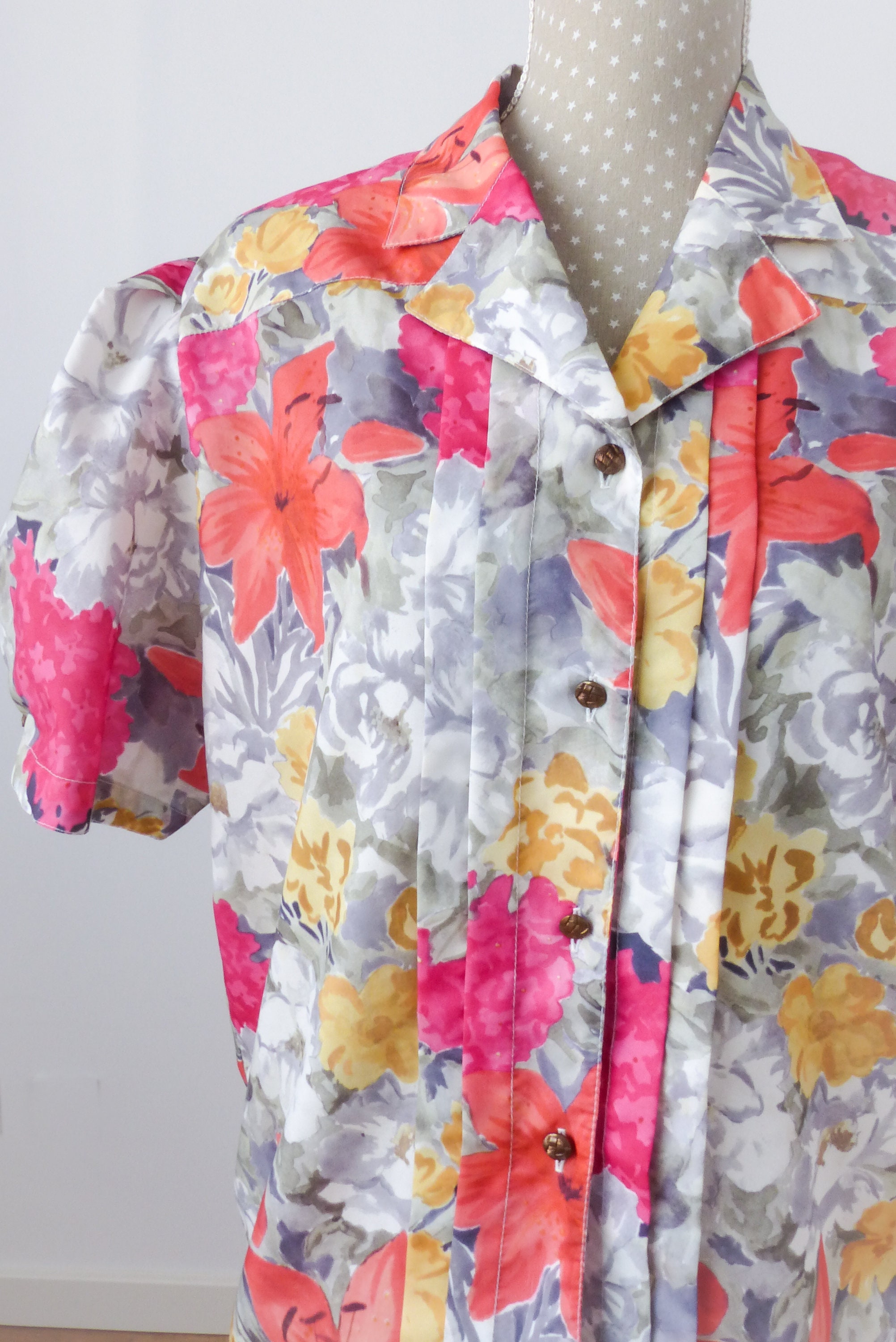 Vintage 80s Plus Size Blouse Floral Puff Sleeve Blouse | Etsy