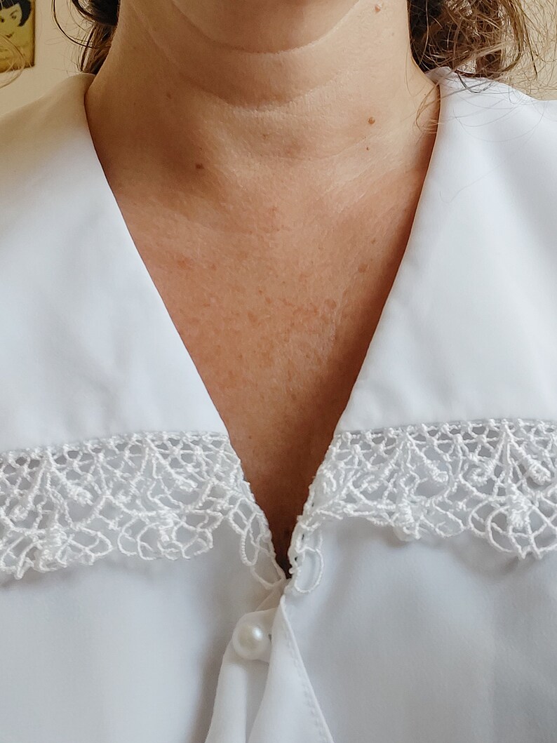 Vintage White Jabot Blouse Big Lace Collar Blouse White Etsy