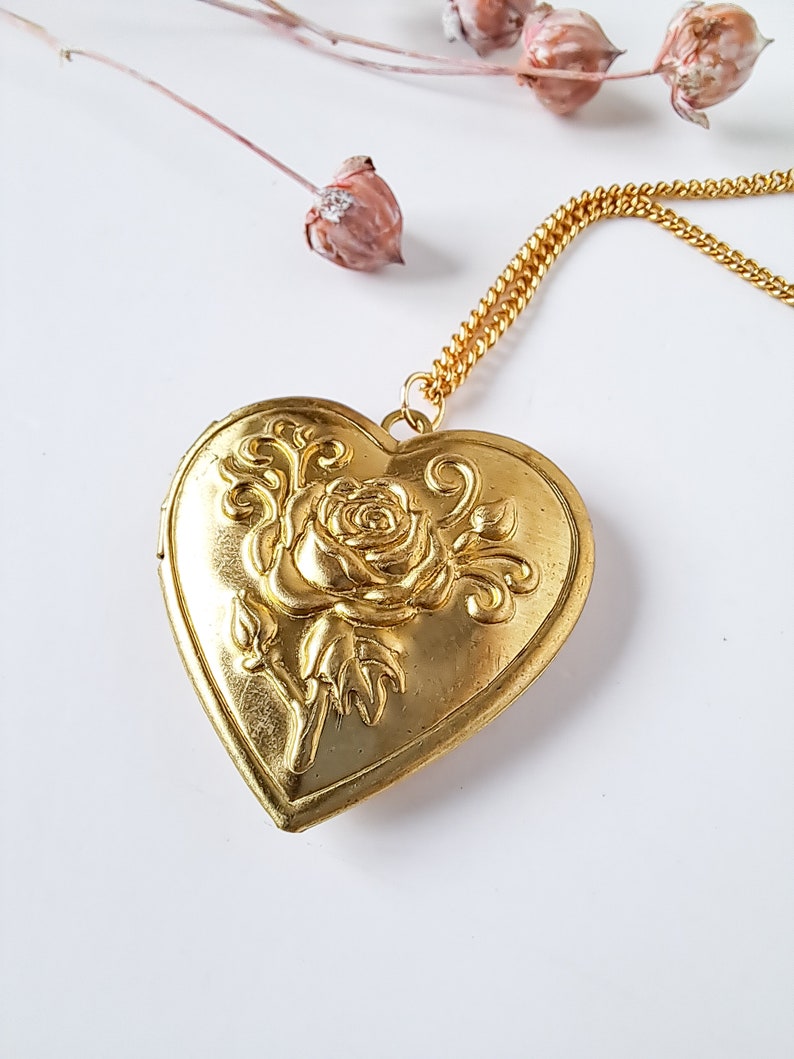 Vintage Heart Locket Necklace for Photo N.O.S Gold Rose Etsy