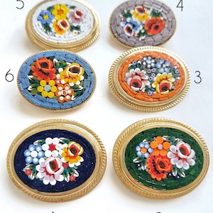 Vintage 50s Floral Oval Brooch, NOS unworn Mid Century Mosaic Brooch ...