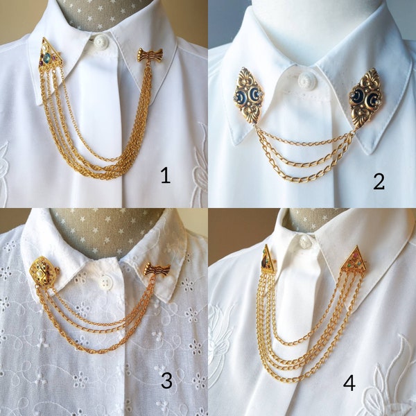 Clips de pull en or, clip de cardigan inutilisé des années 80, chaîne de clip de col, clips de col en or, broche de col, chaîne d'épingles de col vintage, épingles de chemise.