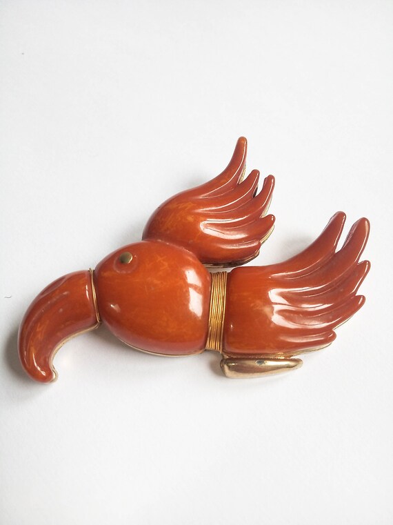 NOS 70s retro bird brooch, vintage parrot brooch,… - image 6