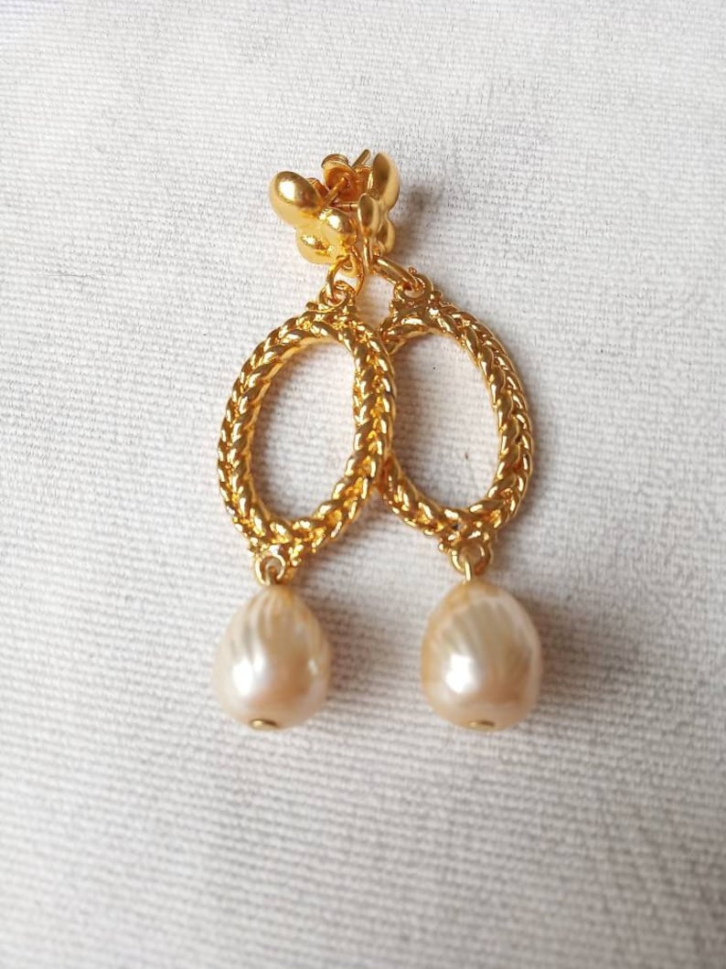 NOS Victorian Pearl Hoop Earrings 90s Gold Hoop Baroque Pearl Etsy