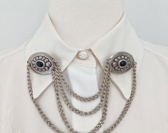 UNUSED Vintage gold/silver collar pins, statement pearl collar pin chain, collar pins chain, cloak chain br, dramatic collar chain.