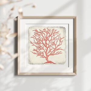 Pink Coral Watercolor - (Print Only) Nautical Art, Coastal Painting, Minimalist Beachy Print, Pink Beige Taupe Neutral Colors