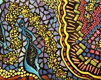 Abstract Painting, Dot Painting, Mosaic painting, Aboriginal style, Acrylic, Madislandartist, Diane Marie, FREE SHIPPING
