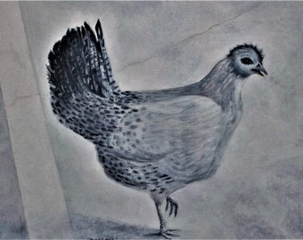Farm Painting, Iowa Farm, Chicken Painting, Black and white painting, Oil painting, Farm Americana,Madislandartist,Diane Marie,free shipping
