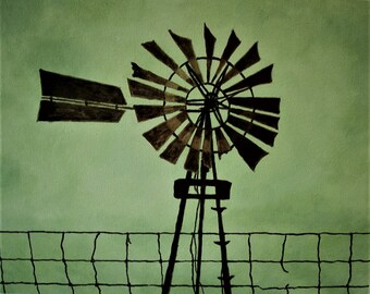 Farm Painting, Iowa Farm, Windmill, Stormy Sky, Farm Americana, Midwestern America, Farmhouse Art, Madislandartist,Diane Marie,Free shipping