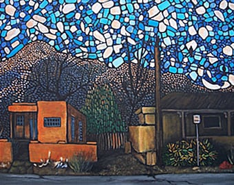Acrylic painting, Mosaic painting, Santa Fe, Gallery district, Plein air, Delgado Ave, Mt Baldy, Diane Marie, Madislandartist, Free shipping