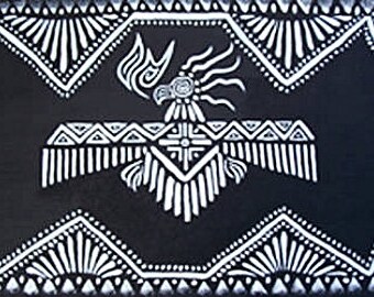 Acrylic Painting, Thunderbird Painting,Southwestern Art,Black and White Painting,Mosaic style, Diane Marie, madislandartist,