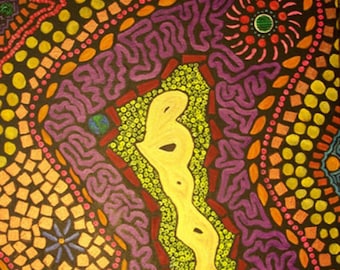 Abstract Painting, Dot Painting, Mosaic painting, Aboriginal style painting, Madislandartist, Diane Marie, Free Shipping