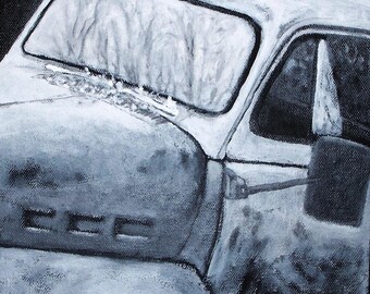 Truck Painting, 1930s Farm Truck Painting, Farm series, Black and White Painting, Acrylic,  Diane Marie, Madislandartist,