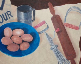 Eggs painting,Bakery Painting,Kitchen Painting,Acrylic Painting, Baking Day, Original Painting, Diane Marie,Madislandartist,