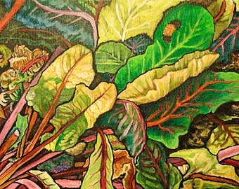 Garden Painting, Botanical painting, Acrylic on canvas, Beet leaves, Garden art, Colorful Leaves, madislandartist, Diane Marie,Free shipping