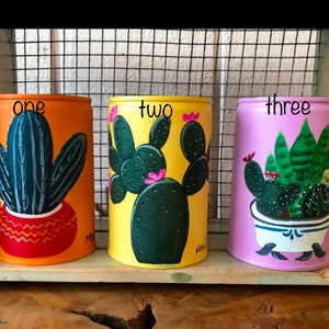 Up cycled hand painted tin can planter