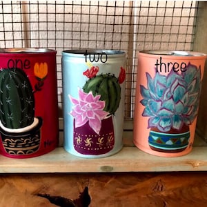Up cycled hand painted tin can planter