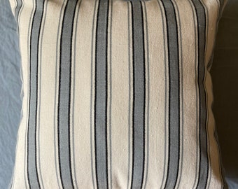 Blue Stripes Pillow Cover, Vintage Handwoven Grain Sack Fabric, Farmhouse Pillow Cover, Farmhouse Decor Rustic Country, Natural Fabric