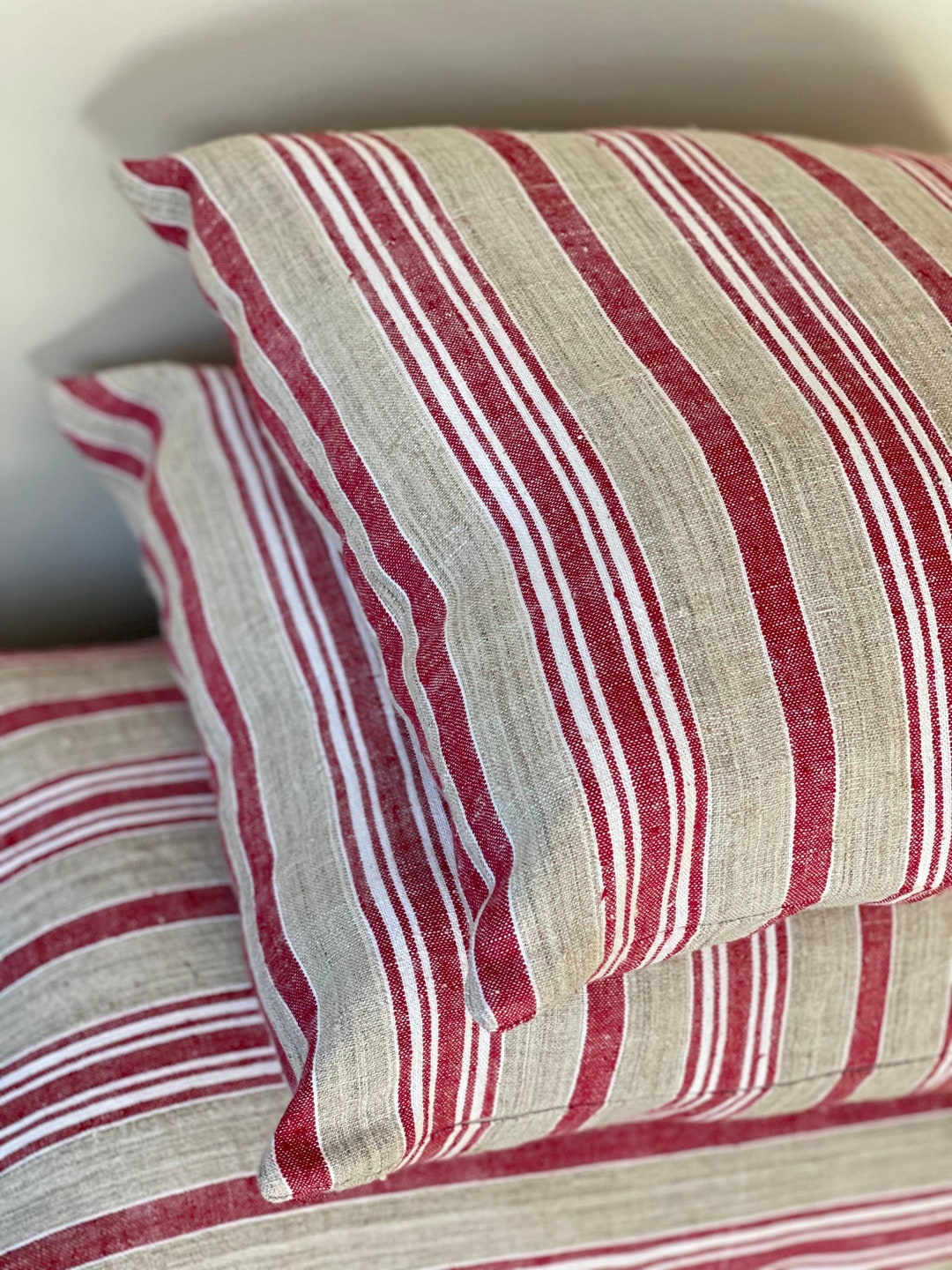 Red Grain Sack Pillow Cover, Feed Sack Stripe Ticking, Vintage Pillow, Antique Pillow, Farmhouse