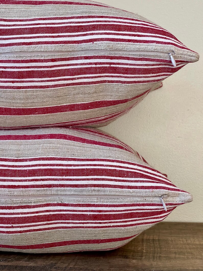 Red Grain Sack Pillow Cover Feed Sack Stripe Ticking Vintage Etsy