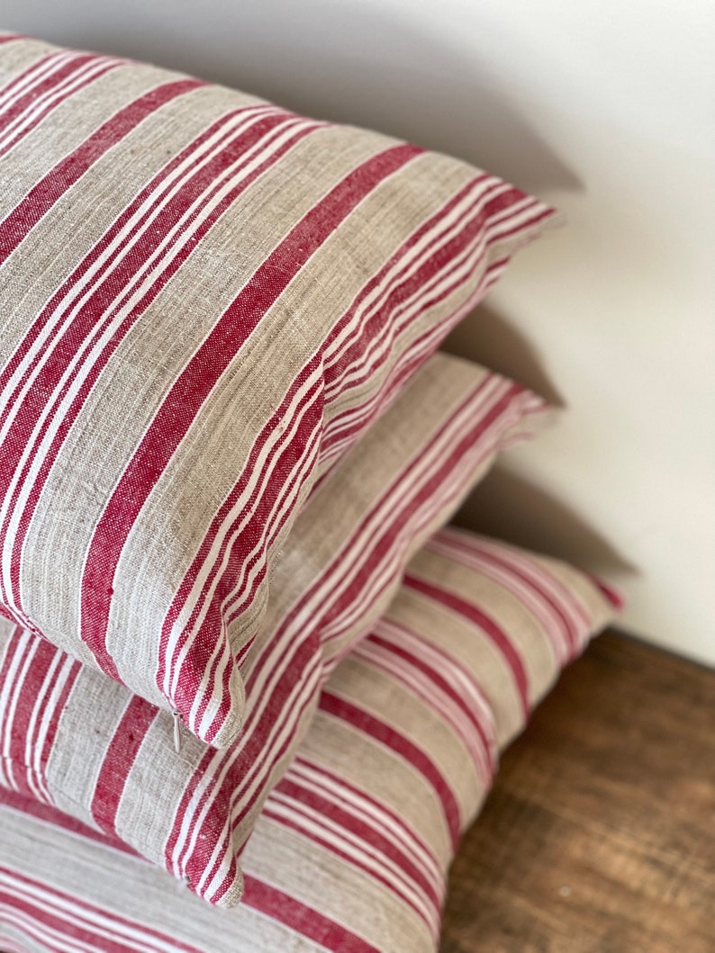 Red Grain Sack Pillow Cover Feed Sack Stripe Ticking Vintage Etsy
