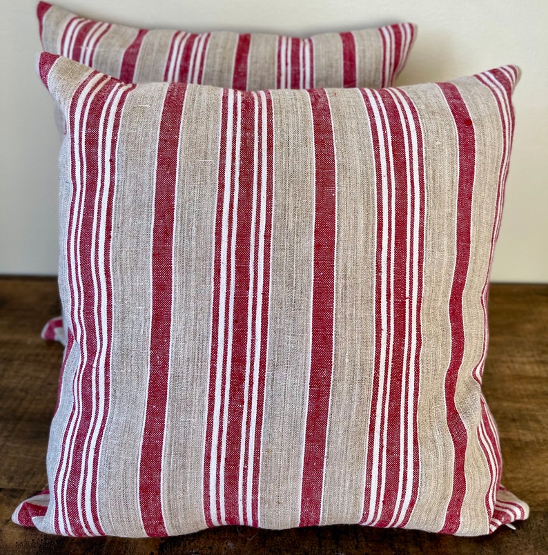 Red Grain Sack Pillow Cover Feed Sack Stripe Ticking Vintage Etsy