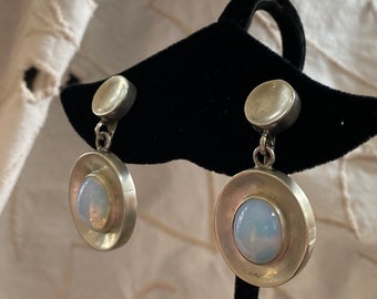 Pineda Style Sterling Earrings Opal Glass