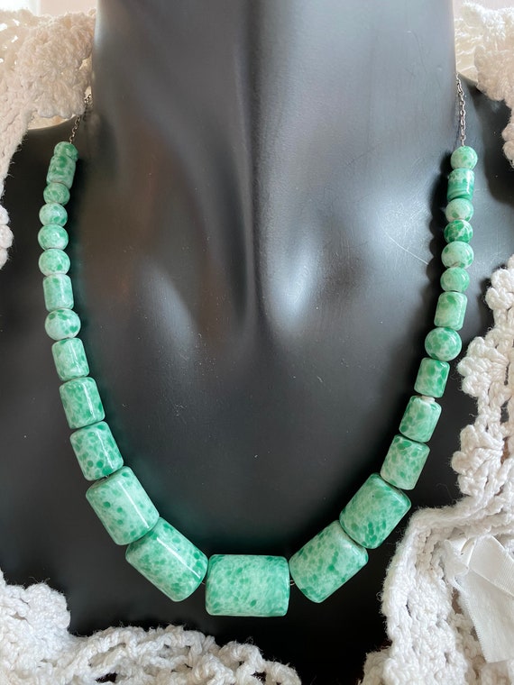 Vintage Peking Glass Necklace Mottled Turquoise/G… - image 8