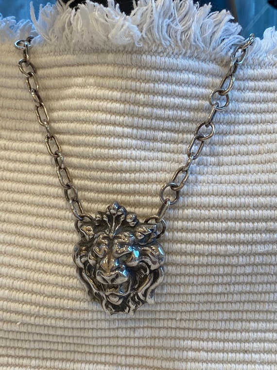 Sterling Lion Necklace Antique Artisan Made (Sale… - image 1