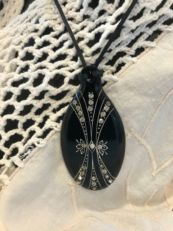 Lucite and Crystal Pendant on Silk Cord (Sale Pri… - image 3