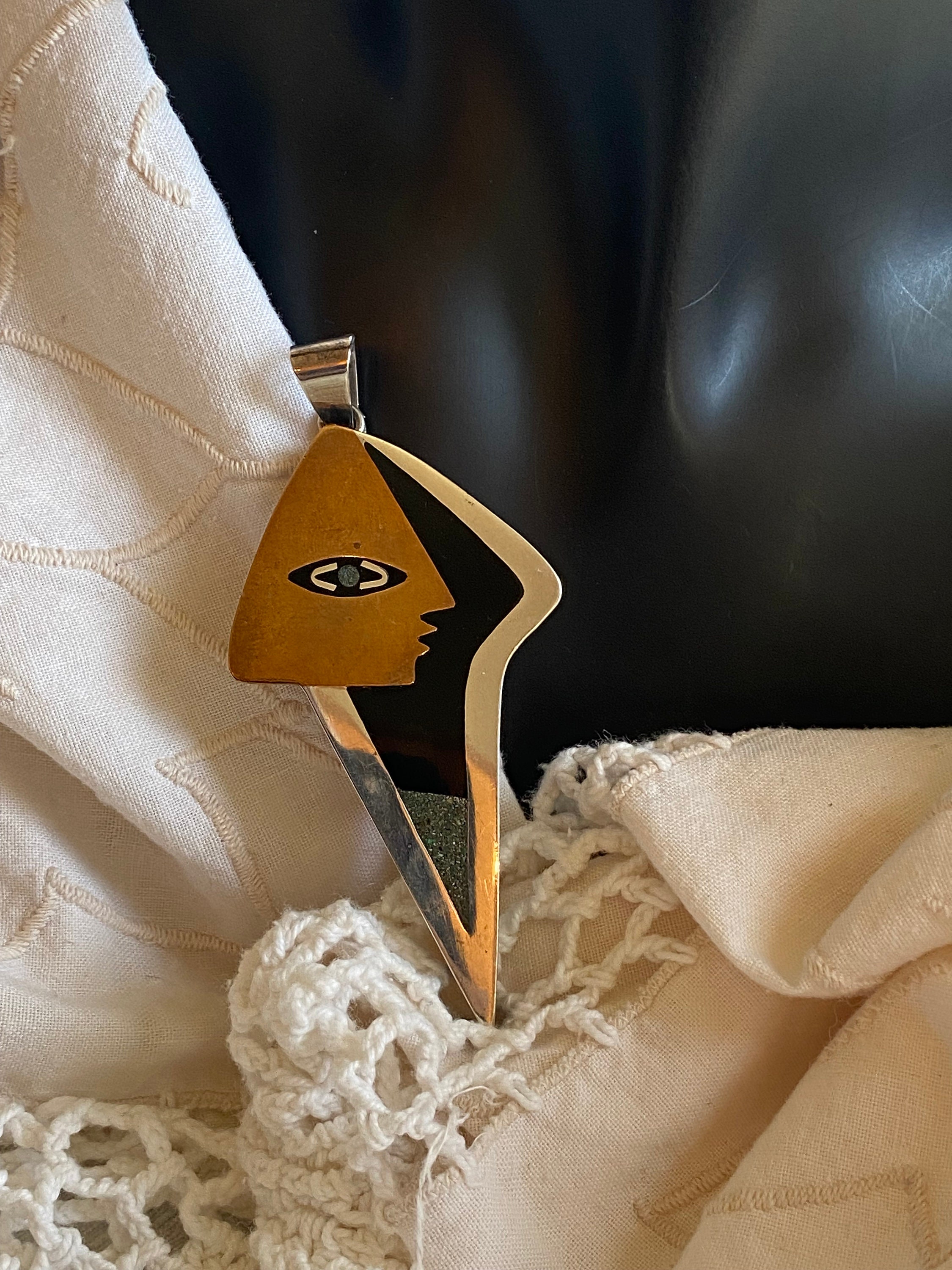 Popowski Popowski Sterling Pendant/necklace Mixed Metals Stone on Cord - Etsy