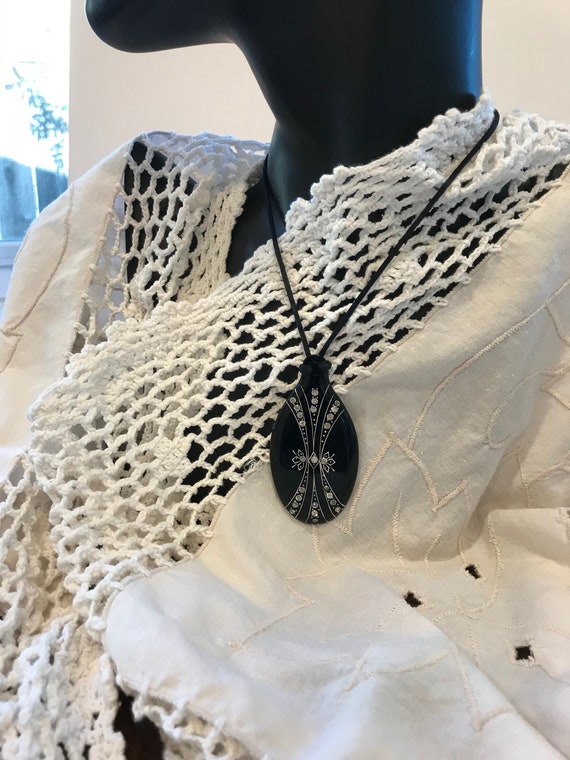 Lucite and Crystal Pendant on Silk Cord (Sale Pri… - image 2