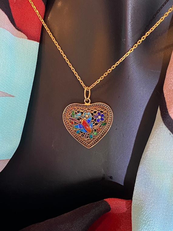 Gold Vermeil Enamel Heart Necklace Pedant